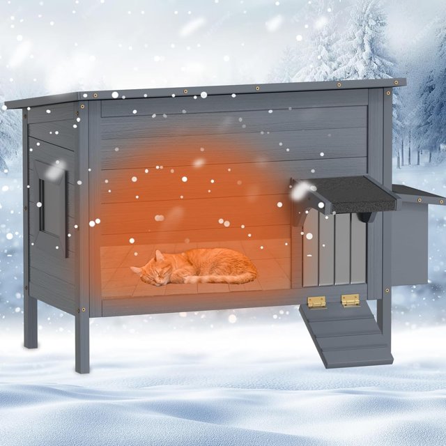 Linor Outdoor Cat House for Winter, Outdoor Cat Shelter Enclosures with