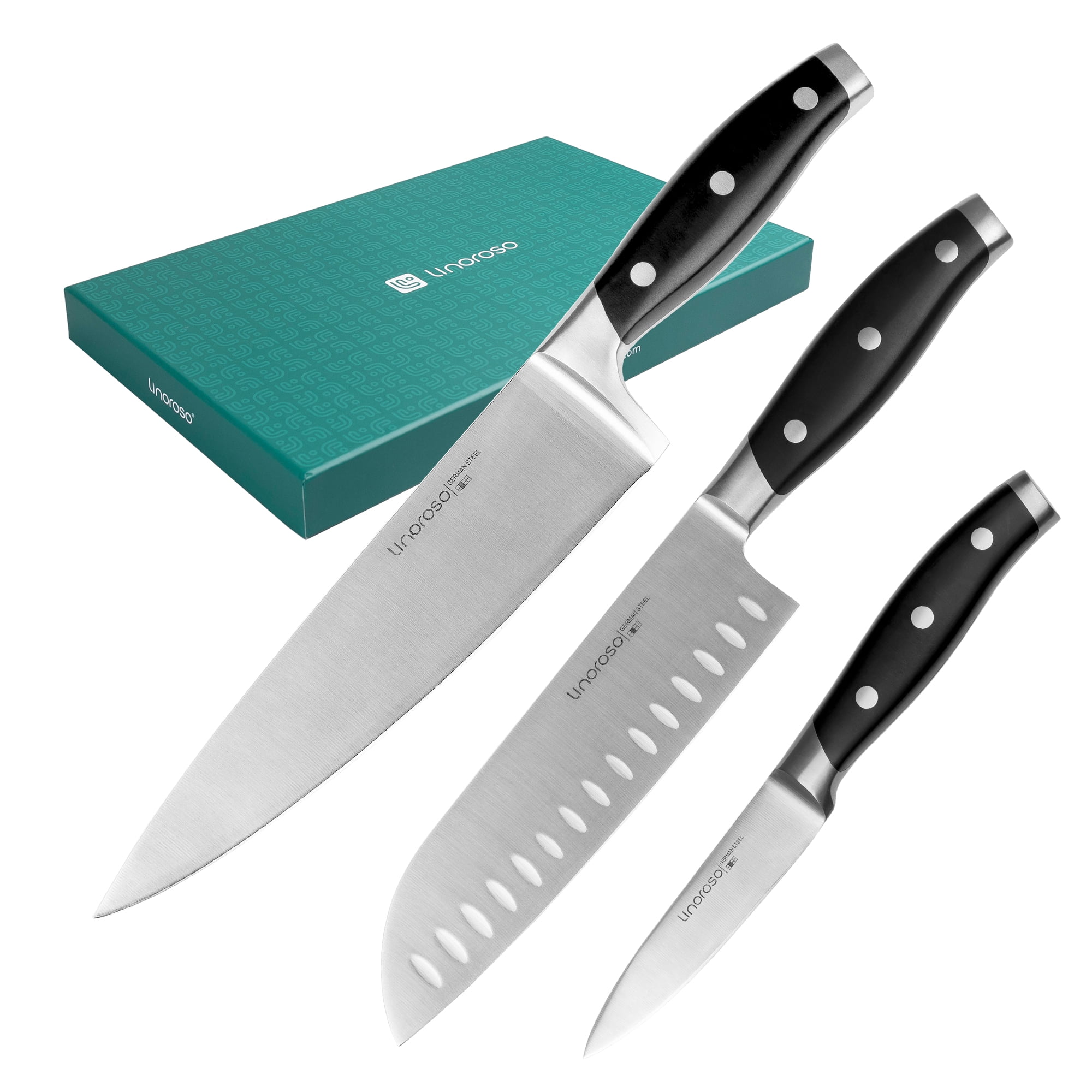 Linoroso 3 Pcs Knife Set Chef Knife Santoku Knife Paring Knife, German ...