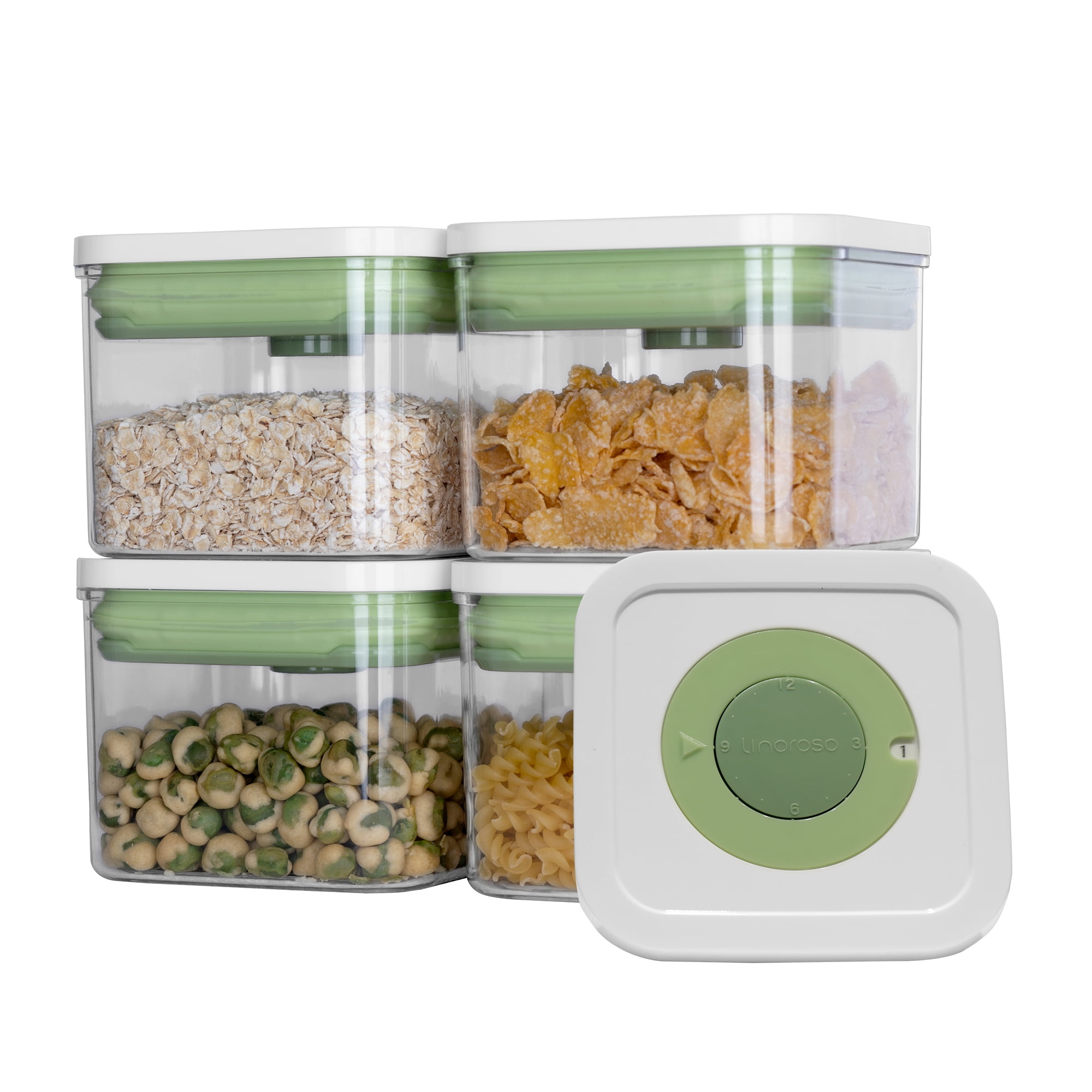 Linoroso 4 Pcs Set Airtight Kitchen Food Storage Container with Date Tracker, Tea&Coffee Canister for Grounds Coffee, Cereal, Beans, Flour, Sugar
