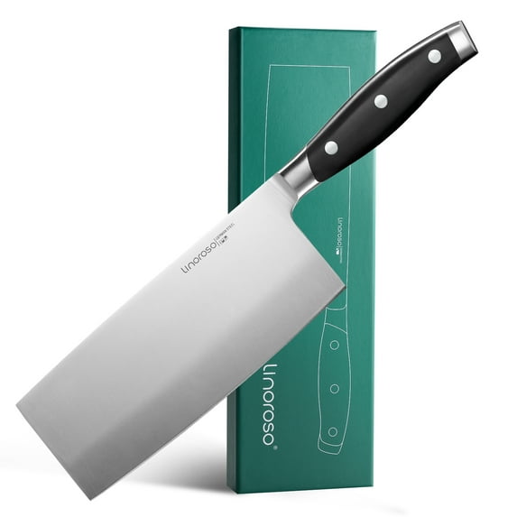 Linoroso 7.5 inch Cleaver Knife Meat and Vegetable Chinese Cleaver Kitchen Chef Knife, German High Carbon Stainless Steel Butcher Knife