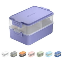 Linoroso All-in-One Bento Box Adult Lunch Box, 2 Stackable Leakproof Bento Lunch Box for Adults, Built-in Sauce Cups, Fork and Spoon - Veri Peri