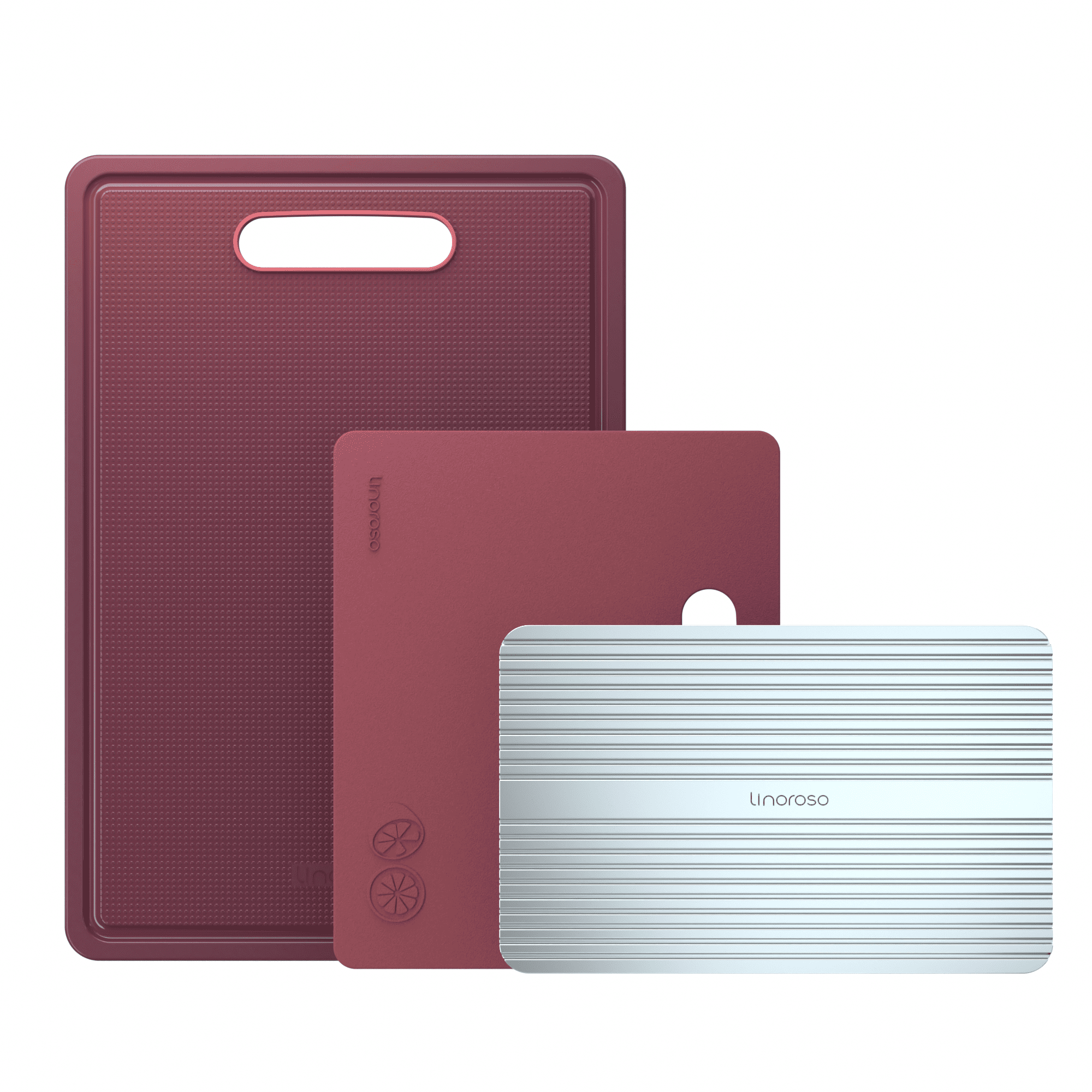 Bordeaux Red Plastic Cutting Board Set with Defrosting Tray