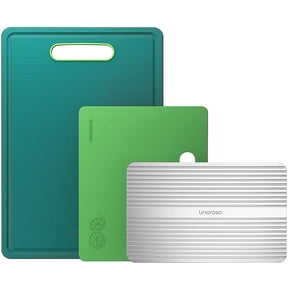 Linoroso Cutting Boards for Kitchen with Defrosting Tray Set of 3, Dishwasher Safe Plastic Cutting Board with Deep Juice Grooves - Lime