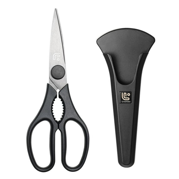 Linoroso Kitchen Scissors - Kitchen Shears with Magnetic Holder Made with Heavy Duty Stainless Steel 4034 - Black