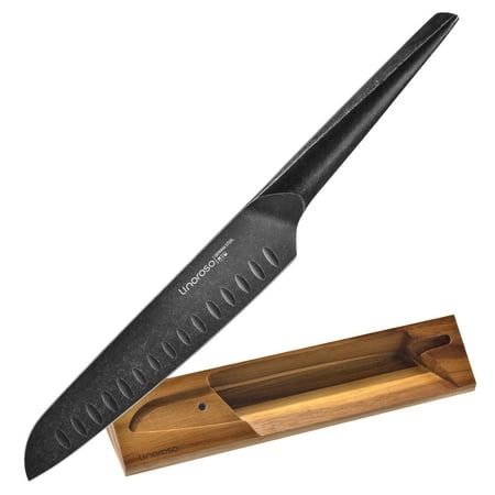 Linoroso Santoku Chef Knife 7 inch, Faded Stylish German High-Carbon Stainless Steel Kitchen knife Wood Storage Box