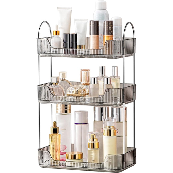 Linqz 2 Tier Bathroom Organizer Countertop Makeup Perfume Tray Skincare Organizer for Bathroom Dresser Vanity (Grey)