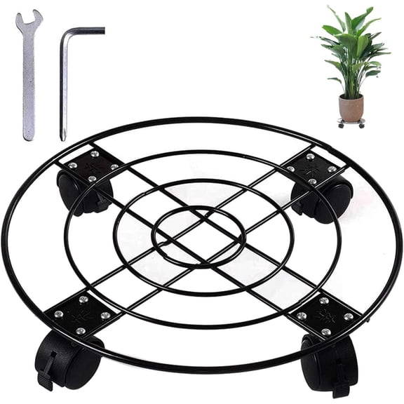 Linqz 2-Pack 13" Metal Plant Caddy with Wheels, Heavy Duty 164LBS Capacity 360° Lockable Plant Stand, Black