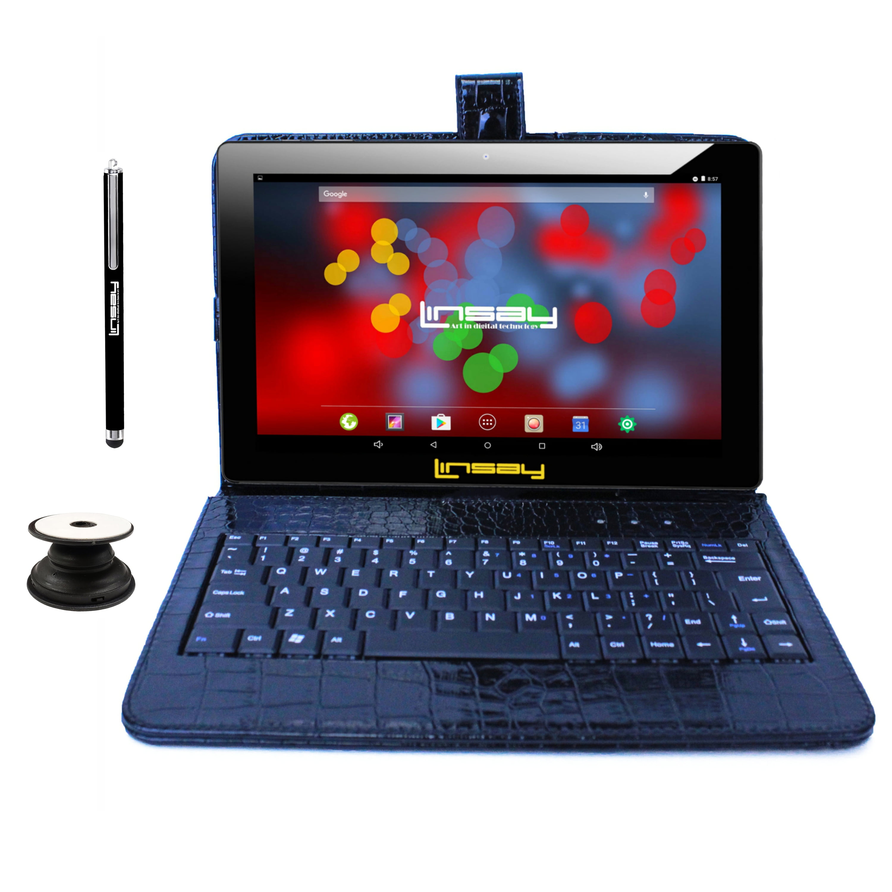Linsay 10.1" 1280x800 IPS 2GB RAM 32GB Storage Android 12 Tablet with Keyboard Black, Pop Holder and Pen Stylus