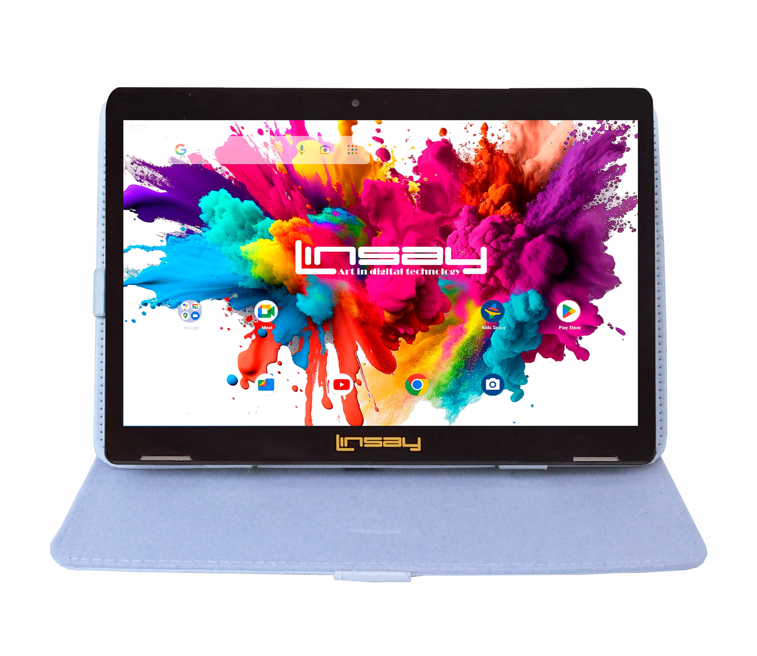 LINSAY 10.1" Octa Core 4GB RAM 128GB Storage Android 13 Tablet with case White, Pop Holder and Pen Stylus