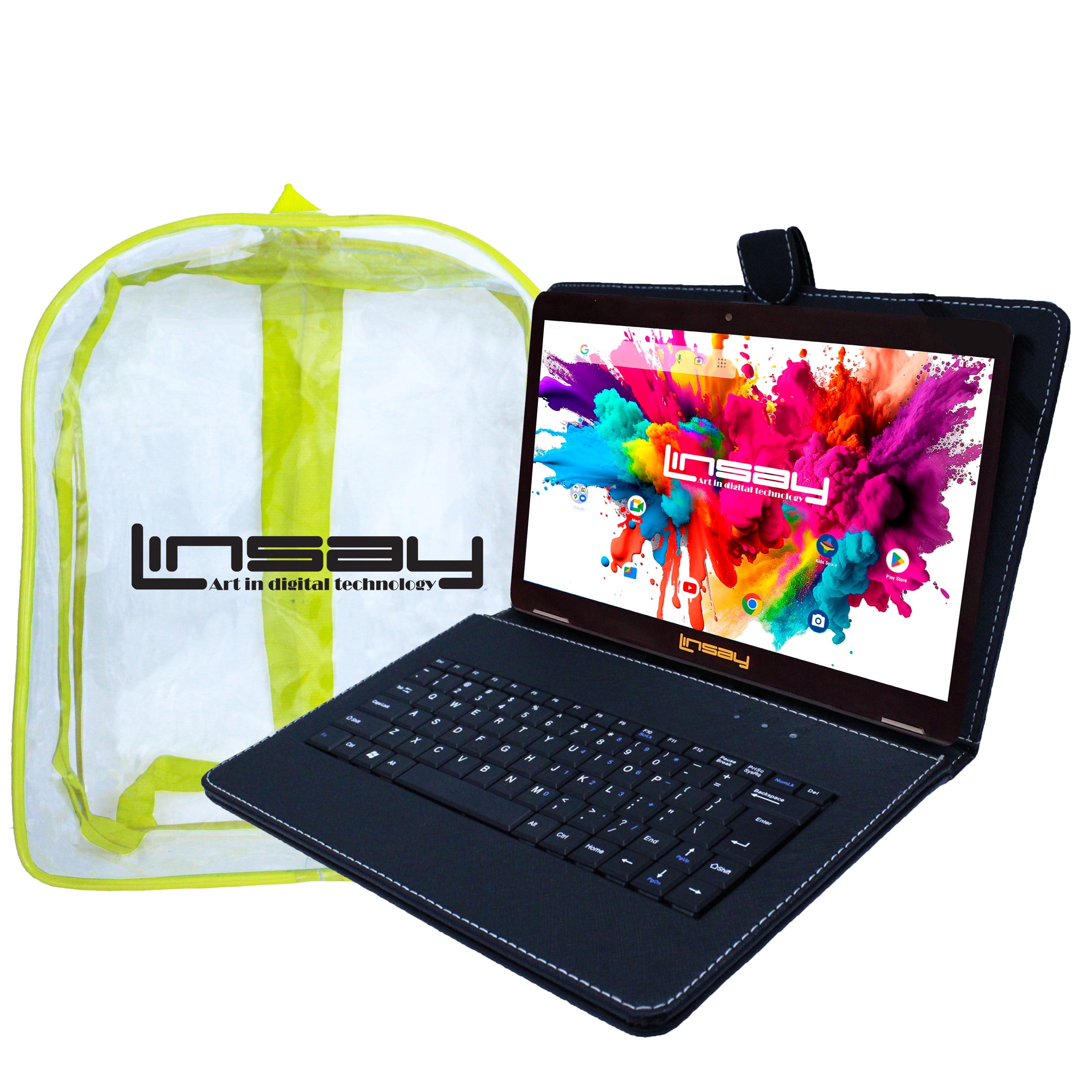 Linsay 10.1" Octa Core 4GB RAM 128GB Storage Android 13 Tablet with Keyboard Black and Backpack