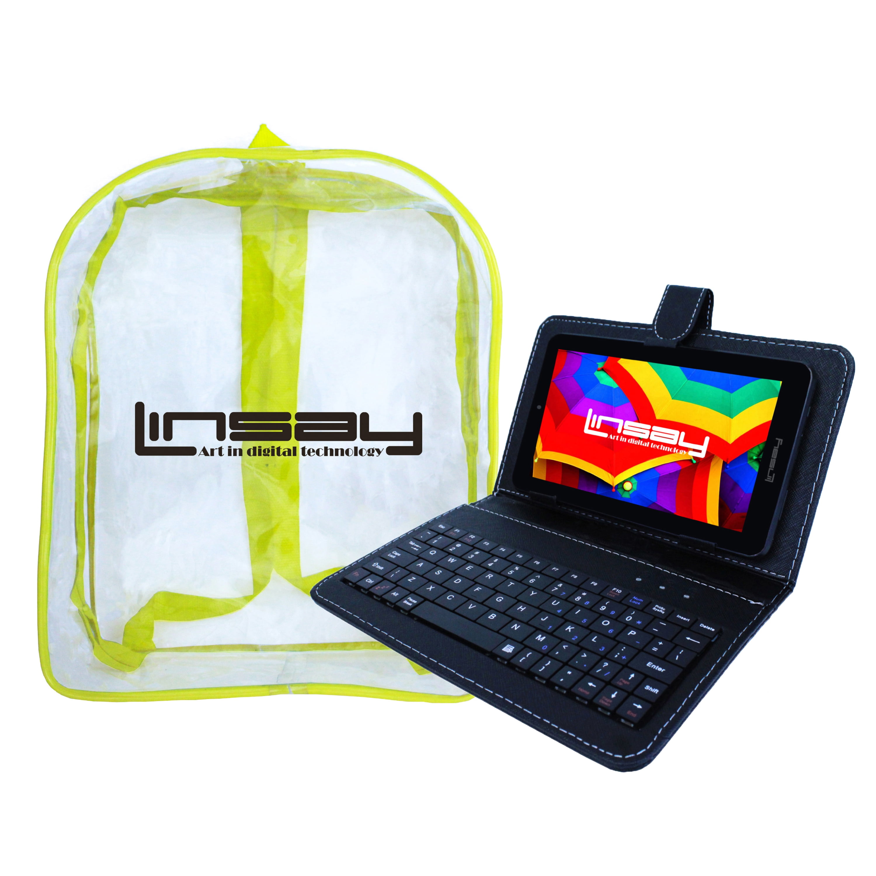 Linsay 7" 64GB Tablet Quad Core, Dual camera, Newest Android 13 in Bundle with Keyboard Black and Backpack