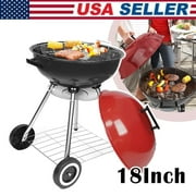 Linsen-outdoors Portable Charcoal Grill for Outdoor Picnic Camping Patio Smoker Barbecue Oven with Wheels 18Inch Red
