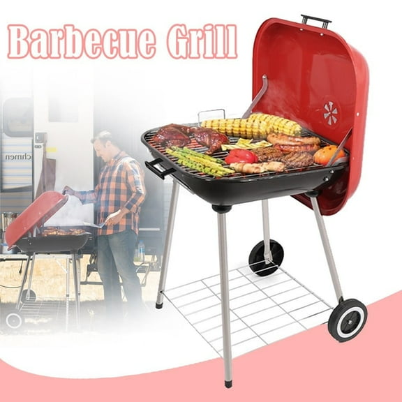Linsen-outdoors BBQ Grill Charcoal Barbecue Grill Stainless Steel Outdoor Party Camping Picnic (Red)
