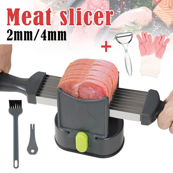 Linsen-outdoors Meat Slicer for Fresh Raw Meat Kitchen Cutter Manual Meat Cutter 2/4MM For Fresh Beef Lamb Safety Meat Slicer With peeler & gloves included