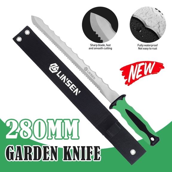 Linsen-outdoors Outdoor Stainless Steel Garden Knife 280MM Double Side Utility Sod Cutter Lawn Repair Garden Knife Green Handle