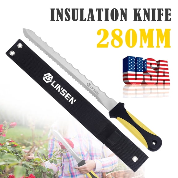 Linsen-outdoors Garden Knife for Gardening Sheath & Hide Rope Cutting Stainless Steel Double-Sided Blade 280MM Yellow