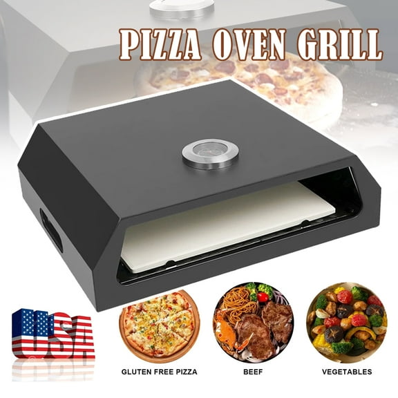 Linsen-outdoors Pizza Oven Grill For Outdoor Camping Portable Pizza Maker With Temp Gauge & 12 Inch Pizza Stone Non-Stick Black