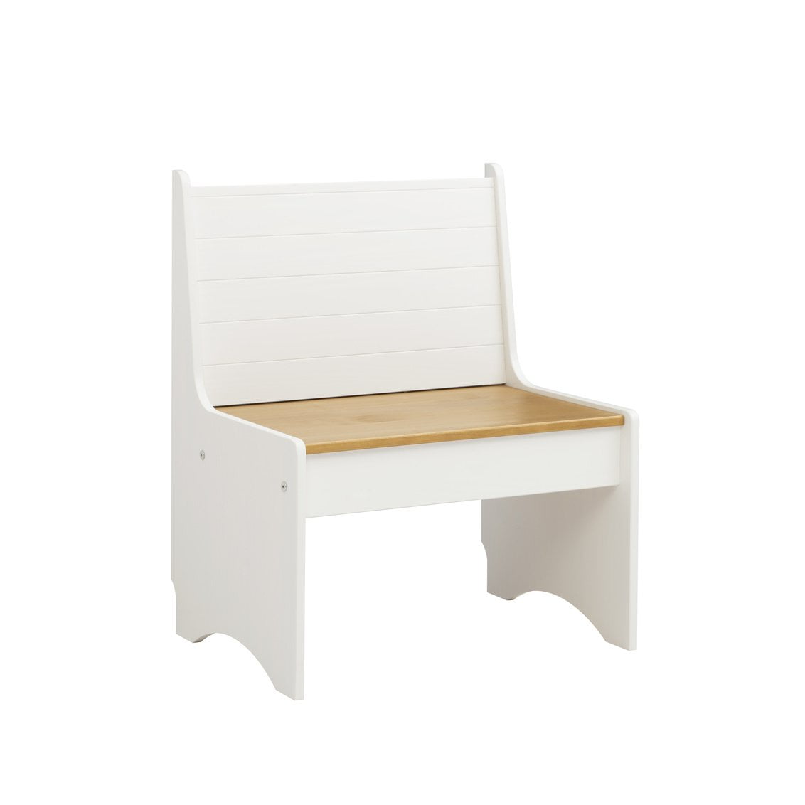 White and Natural Pine Wood Storage Bench with Backrest