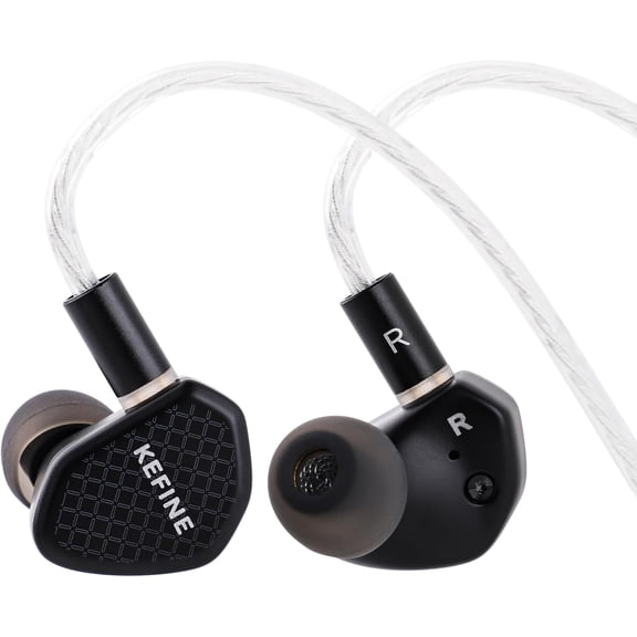 Linsoul Kefine Klean in Ear Monitor,10mm DLC Diaphragm Dynamic Driver HiFi Earphones,Wired Gaming Earbuds,Replaceable Nozzles,Detachable Silver-Plated Cable for Audiophile (No Mic 3.5mm, Black)