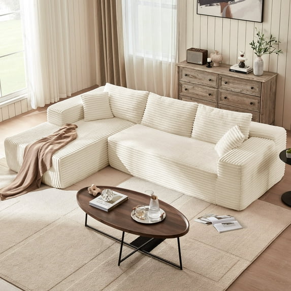 Linsy Home 106" Oversized Modular Sectional Couches For Living Room, L-Shaped Cloud Sofa Couch With Corduroy Fabric, Comfy Boneless Couch With Deep Seat, No Assembly Required, Beige