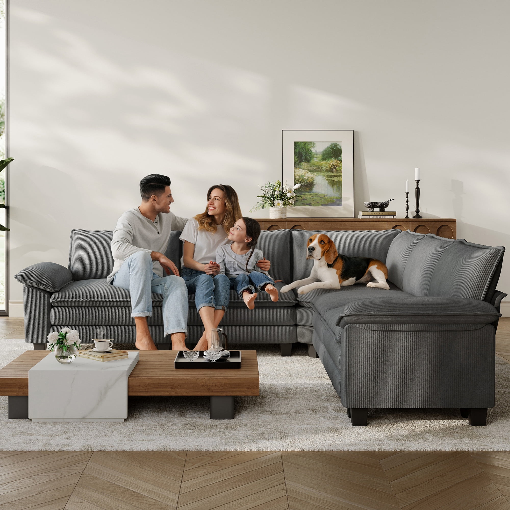 Linsy Home 119" Cloud Modular Sectional Sofa for Living Room, V-Shaped ...