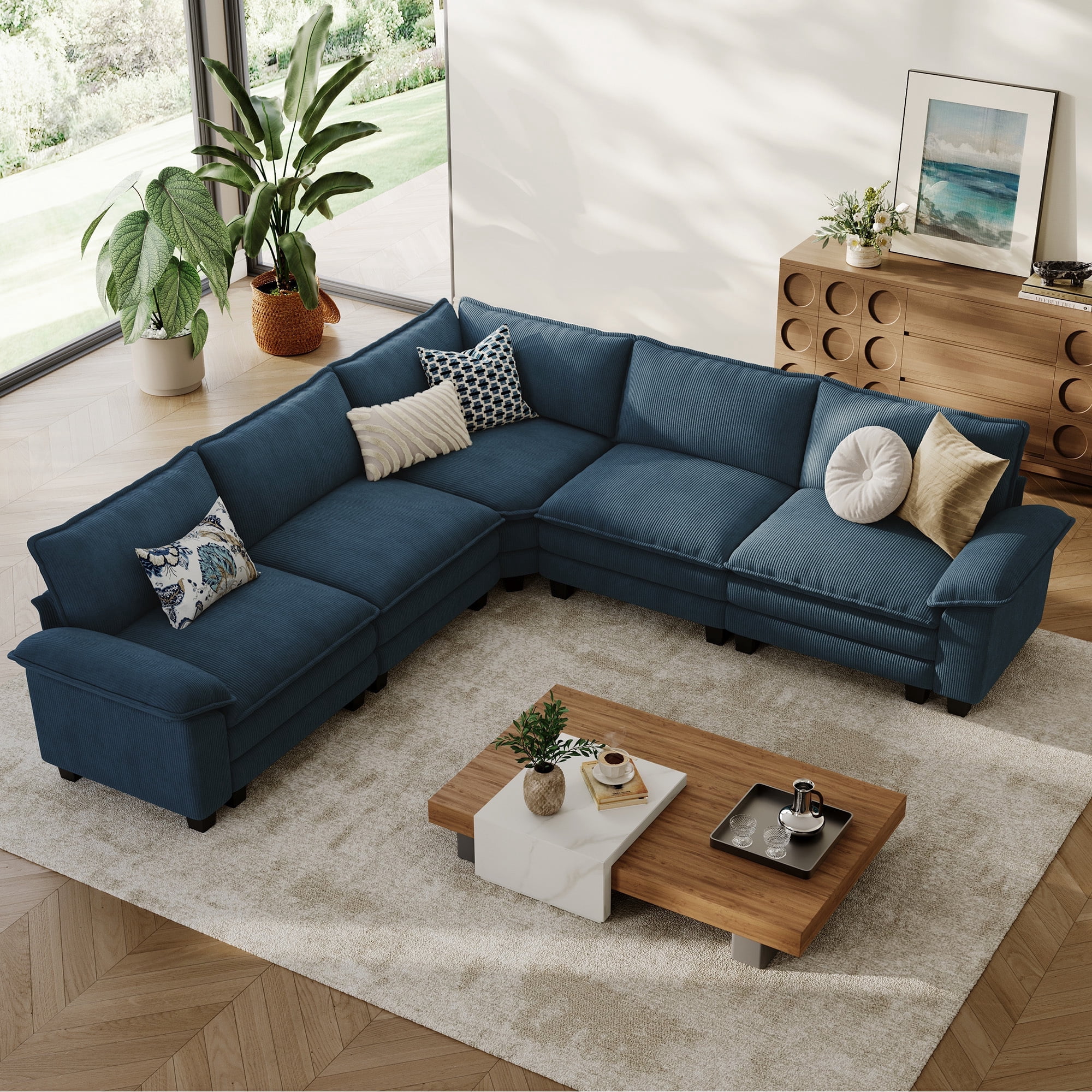 LINSY HOME 119" Cloud Modular Sectional Sofa for Living Room, V-Shaped ...