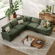 Linsy Home 119" V Shaped Modern Sofa Modular Sectional Cloud Couch, 4-Seat Corduroy Deep Seat Sofa for Living Room, Bedroom and Apartment, Green