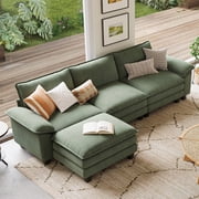 LINSY HOME Oversized Modular Sectional Sofa with Movable Ottoman, 3-Seat L Shaped Cloud Couch for Living Room, Green
