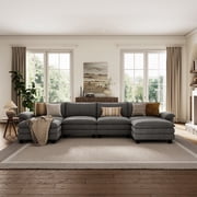 LINSY HOME Modular Sectional Sofa for Living Room, U-Shaped Cloud Sofa Couch with Corduroy Fabric, 4 Seater Sofa Couch with 2 Movable Ottomans, Grey