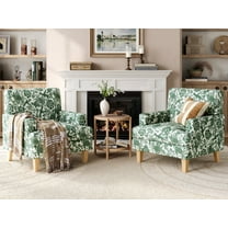 Linsy Home 30" Wide Traditional Tufted Upholstered Armchair Set of 2, Floral Accent Chair For Living Room, Bedroom, Reading, Green