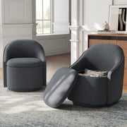 Linsy Home 360  Swivel Accent Chair Set of 2 with Hidden Storage, Modern Upholstered Barrel Chair for Living Room, Grey