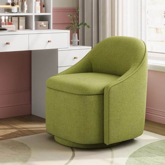 Linsy Home 360° Swivel Accent Chair with Hidden Storage, Modern Upholstered Barrel Chair for Living Room, Green