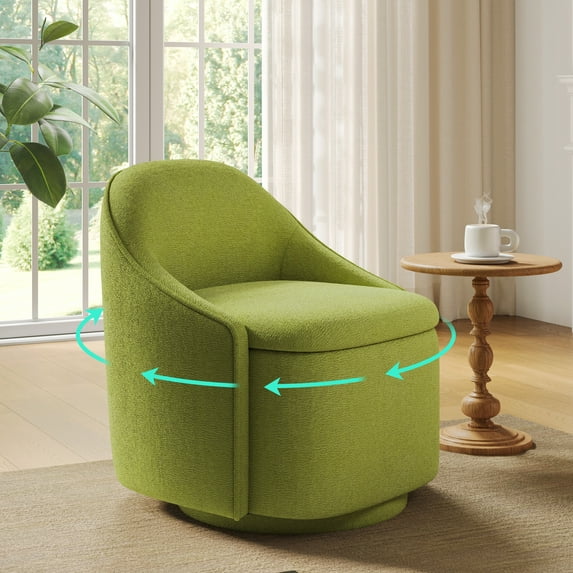 Linsy Home 360° Swivel Accent Chair with Hidden Storage, Modern Upholstered Barrel Chair for Living Room, Green