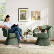 Linsy Home 360° Swivel Accent Chairs Set of 2, Modern Upholstered Barrel Chairs for Living Room, Corduroy Green