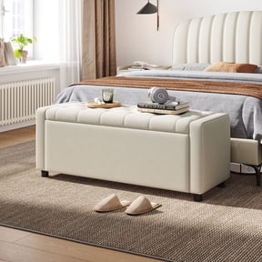 LINSY HOME 50" Ottoman with Storage for Living Room, Velvet Storage Ottoman Bench with Gas Lift, Beige