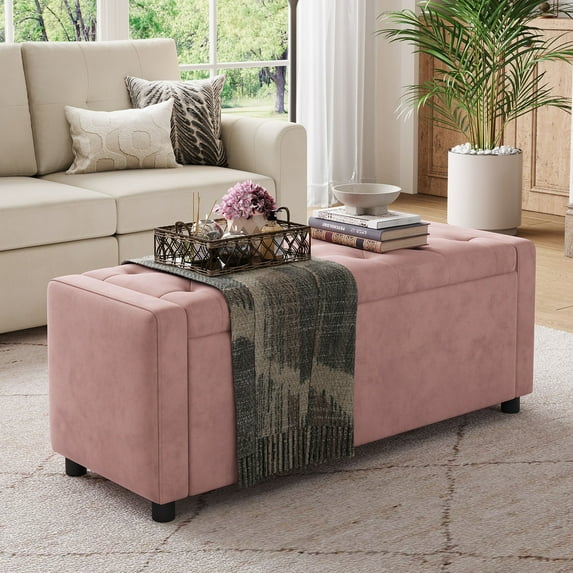 Linsy Home 50" Ottoman with Storage for Living Room, Velvet Storage Ottoman Bench with Gas Lift, Pink
