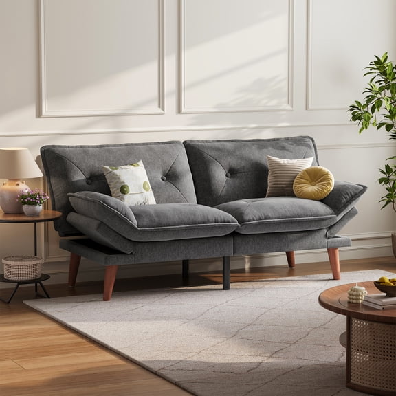 Linsy Home 70" W Chenille Convertible Futon Sofa Bed with Adjustable Armrests, Grey