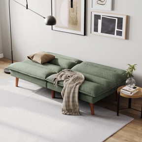 LINSY HOME Futon Sofa Bed, Solid Wood Legs Sofa Bed for Living Room, Green