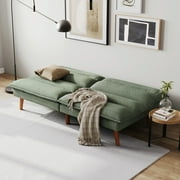 Linsy Home Futon Sofa Bed, Solid Wood Legs Sofa Bed for Living Room, Green