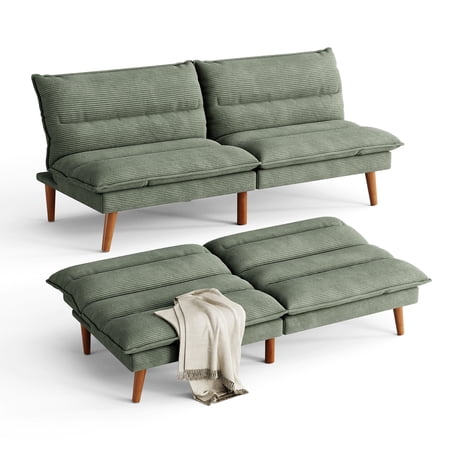 Linsy Home 71" W Corduroy Convertible Futon Sofa Bed, Army Green