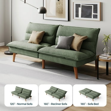Linsy Home 71" W Corduroy Convertible Futon Sofa Bed, Army Green