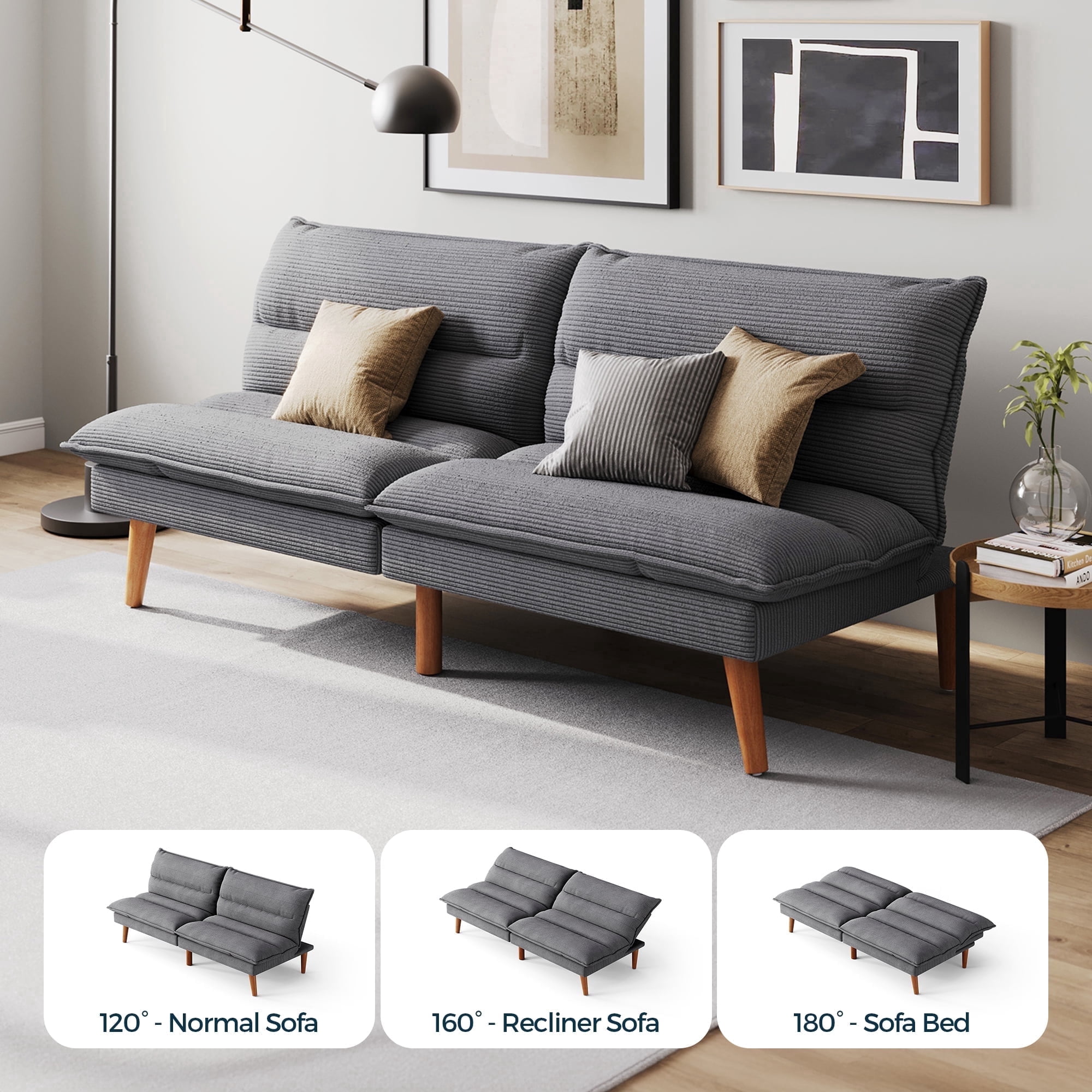 LINSY HOME Futon Sofa, Convertible Futon Sofa Bed for Living Room, Dark Gray