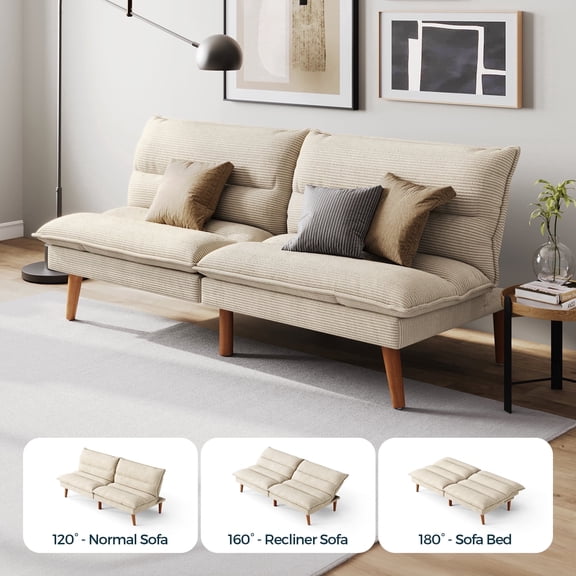 Linsy Home Convertible Futon Sofa Bed small Living Room, White