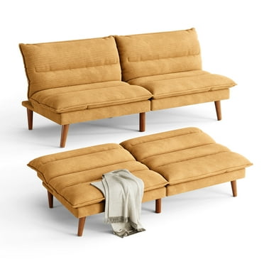 Linsy Home 71" W Corduroy Convertible Futon Sofa Bed, Yellow