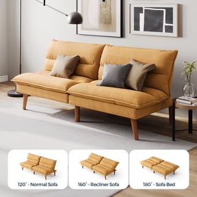 LINSY HOME Convertible Futon Sofa Bed, Convertiable Sofa Bed, Corduroy Material Yellow