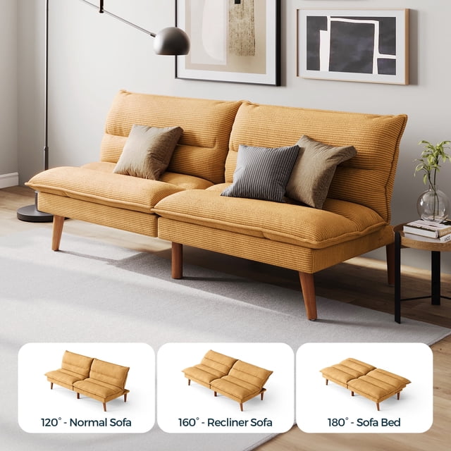 LINSY HOME Convertible Futon Sofa Bed, Convertiable Sofa Bed, Corduroy Material Yellow