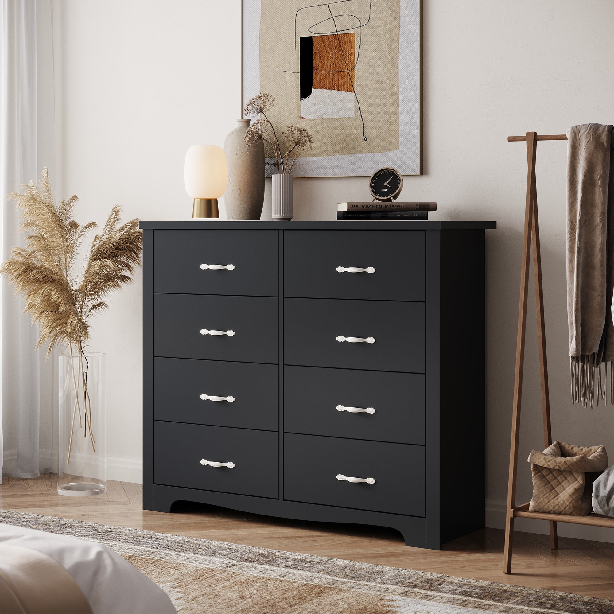 Grey dresser with black handles outlet
