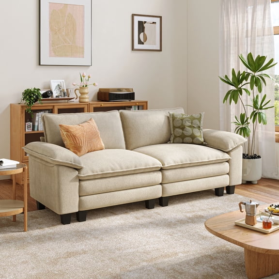 Linsy Home 90" Loveseat Sofa Couch, Oversized Corduroy Cloud Sofa for Living Room, Apartment, Office, Beige