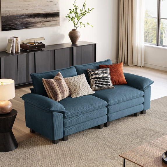 LINSY HOME Loveseat Sofa Couch, Oversized Corduroy Cloud Sofa for Living Room, Apartment, Office, Blue