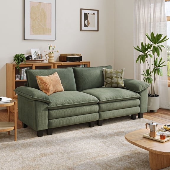 Linsy Home 90" Loveseat Sofa Couch, Oversized Corduroy Cloud Sofa for Living Room, Apartment, Office, Green